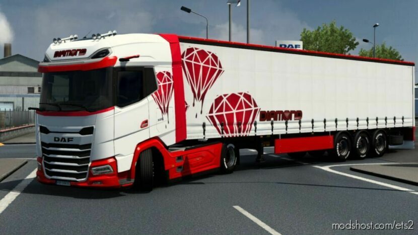 ETS2 DAF Mod: Skin Diamond RED DAF 2021 XG+ & SCS Trailer Curtainsider (Featured)