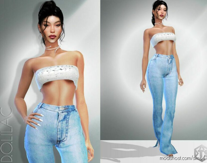 Sims 4 Adult Clothes Mod: Flare Denim Trousers With Slits DO950 (Featured)