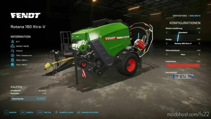 FS22 Fendt Baler Mod: Rotana 180 Xtra-V V1.0.0.1 (Featured)