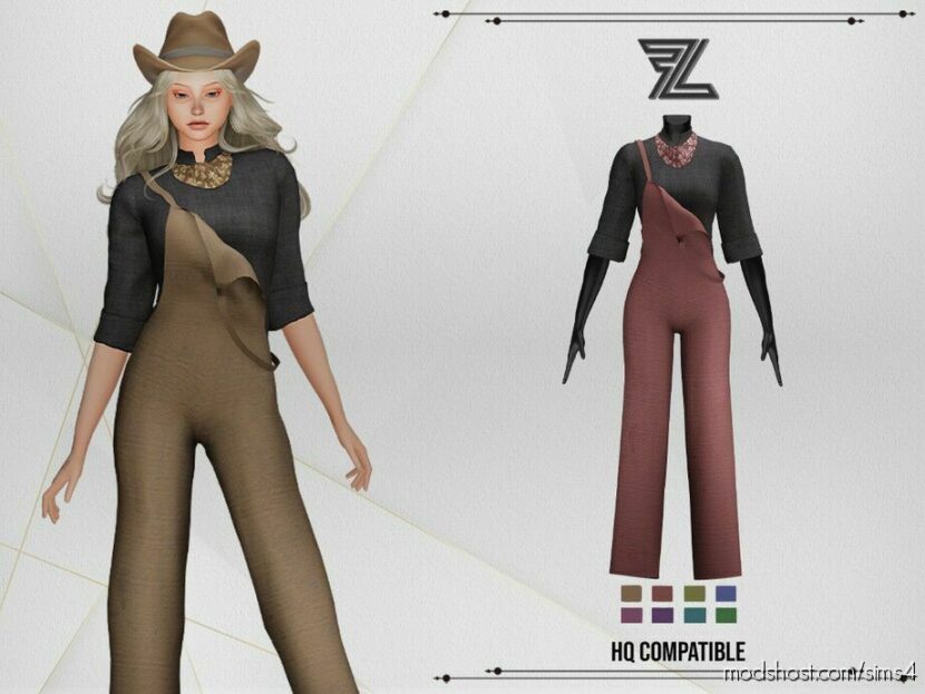 Sims 4 Female Clothes Mod: Bonnie Western Overalls (Featured)