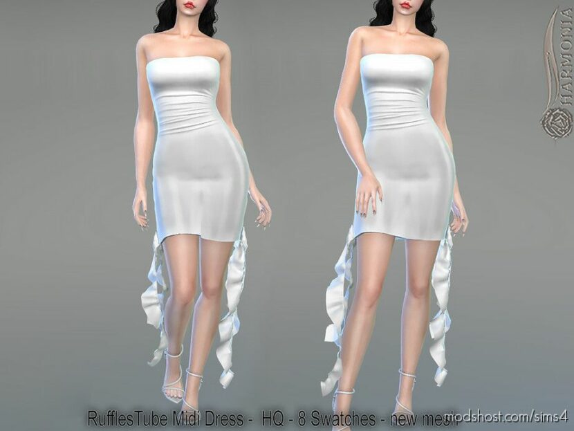 Sims 4 Female Clothes Mod: Rufflestube Midi Dress HRM (Featured)