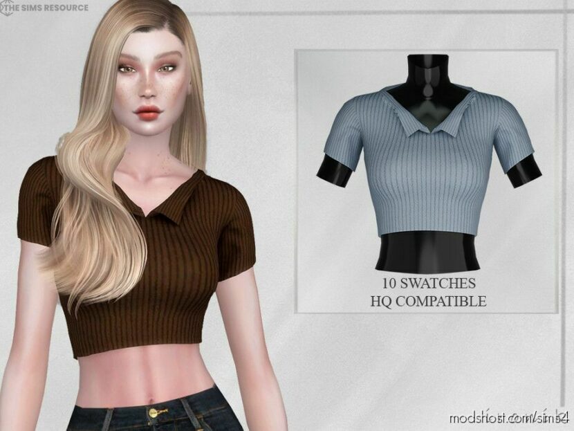 Sims 4 Female Clothes Mod: Polo Collared T-Shirt (Featured)