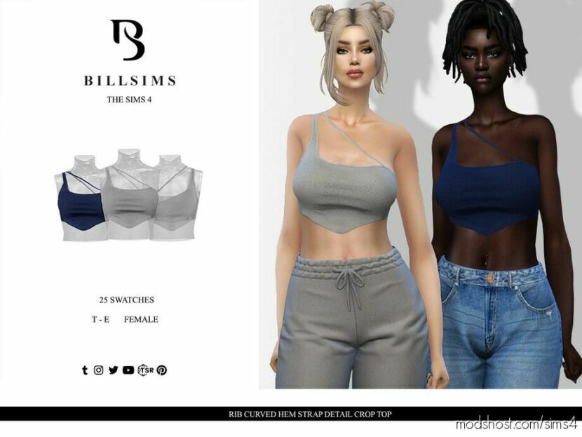 Sims 4 Athletic Clothes Mod: RIB Curved HEM Strap Detail Crop TOP (Featured)