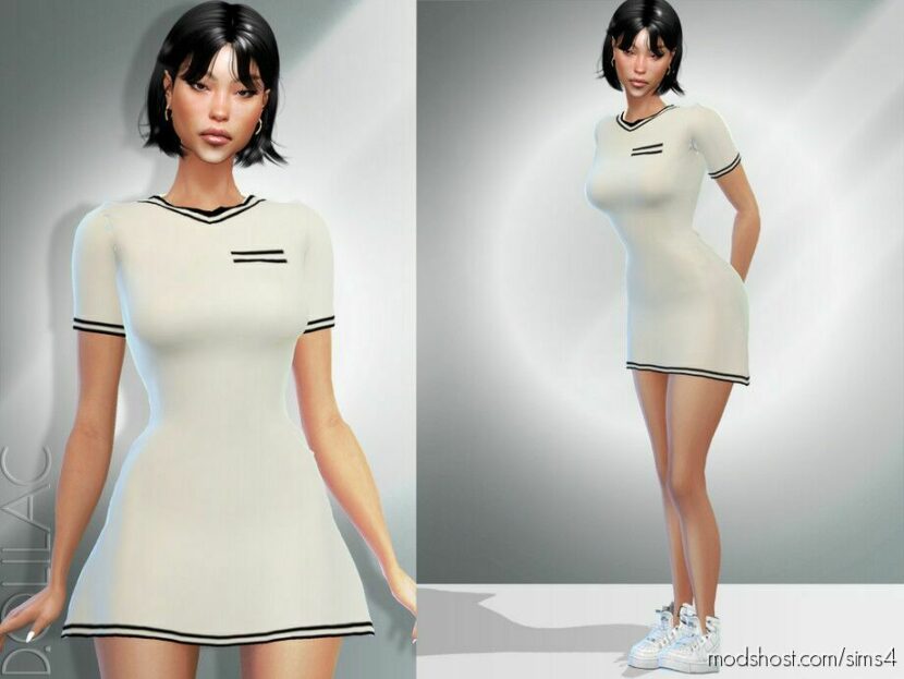 Sims 4 Dress Clothes Mod: Line Detailed Dress DO972 (Featured)