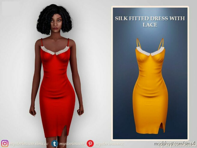 Sims 4 Everyday Clothes Mod: Silk Fitted Dress With Lace (Featured)