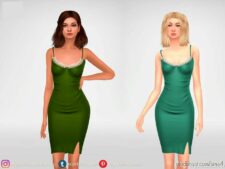 Sims 4 Everyday Clothes Mod: Silk Fitted Dress With Lace (Image #2)