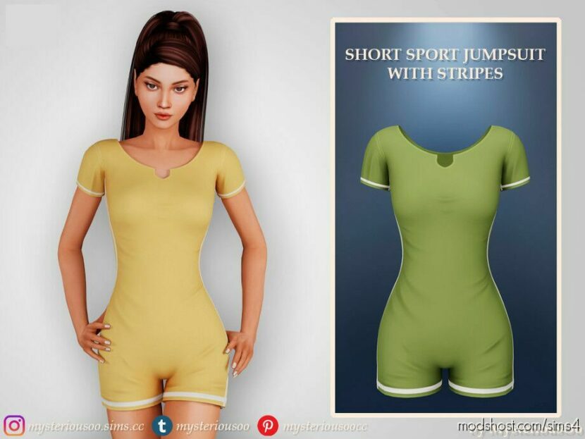 Sims 4 Teen Clothes Mod: Short Sport Jumpsuit With Stripes (Featured)