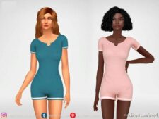 Sims 4 Teen Clothes Mod: Short Sport Jumpsuit With Stripes (Image #2)