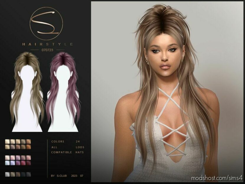 Sims 4 Female Mod: Long Punk Hairstyle Katy (070723) By S-Club (Featured)