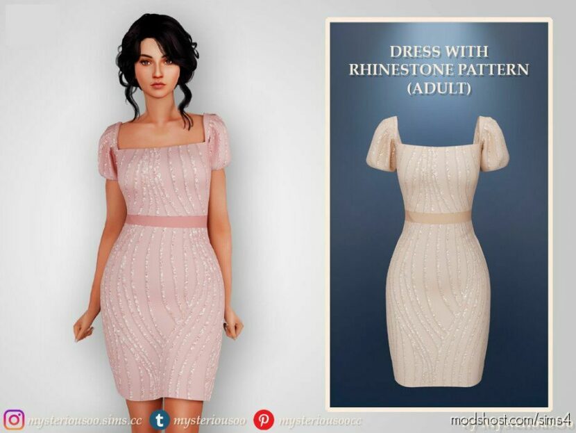 Sims 4 Teen Clothes Mod: Dress With Rhinestone Pattern Adult (Featured)