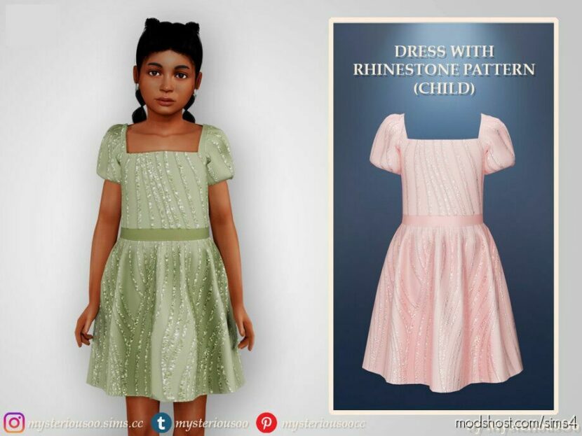 Sims 4 Kid Clothes Mod: Dress With Rhinestone Pattern Child (Featured)