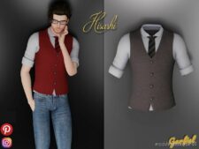 Sims 4 Male Clothes Mod: Hisashi – Shirt With Rolled-Up Sleeves And TIE, Vest (Featured)