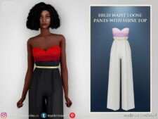 Sims 4 Female Clothes Mod: High Waist Loose Pants With Shine TOP (Featured)