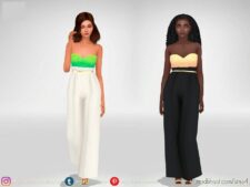 Sims 4 Female Clothes Mod: High Waist Loose Pants With Shine TOP (Image #2)