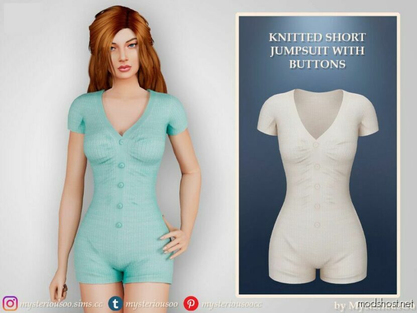 Sims 4 Adult Clothes Mod: Knitted Short Jumpsuit With Buttons (Featured)