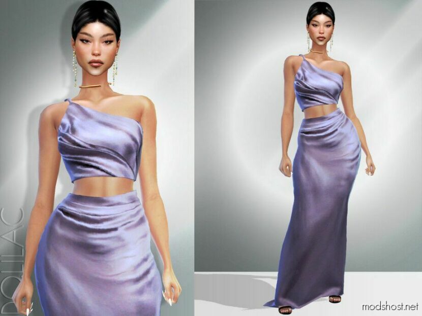 Sims 4 Female Clothes Mod: ONE Shoulder Silk TOP SET DO968 (Featured)