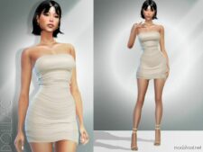 Sims 4 Dress Clothes Mod: Strapless Ruched Dress DO971 (Featured)