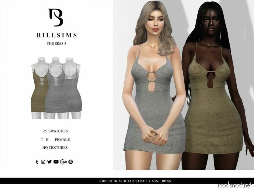 Sims 4 Party Clothes Mod: Ribbed Trim Detail Strappy Mini Dress (Featured)