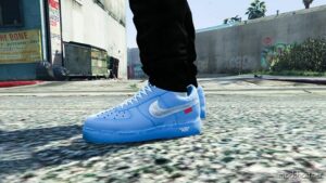 GTA 5 Player Mod: Nike AIR Force 1 LOW Off-White MCA University Blue For Franklin V1.1 (Image #2)