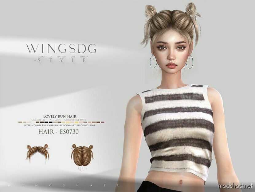 Sims 4 Female Mod: Wings ES0730 Lovely BUN Hair (Featured)