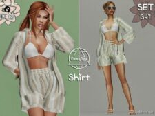 Sims 4 Swimwear Clothes Mod: Stripe Buttons UP Swimsuit & SHORTS – SET 341 (Featured)