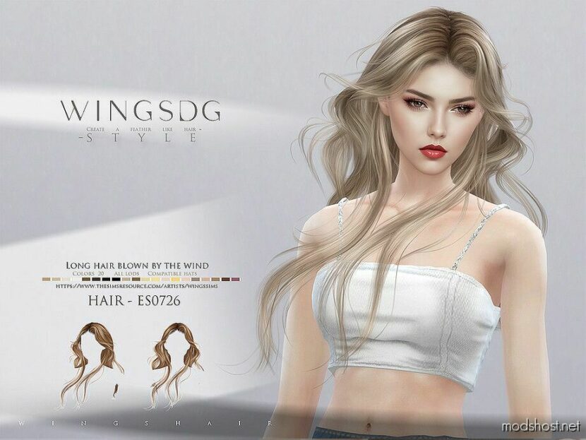 Sims 4 Female Mod: Wings ES0726 Long Hair Blown By The Wind (Featured)