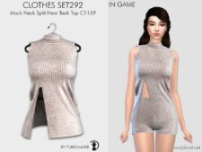 Sims 4 Teen Clothes Mod: Mock Neck Split HEM Tank TOP & Biker Shorts – SET292 (Featured)