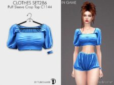 Sims 4 Female Clothes Mod: Puff Sleeve Crop TOP & Mini Shorts – SET286 (Image #2)