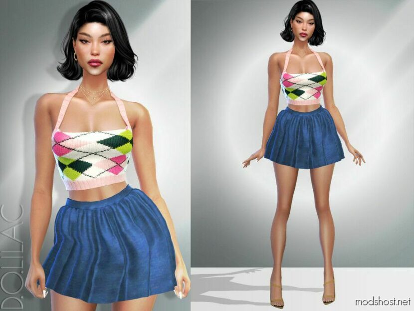 Sims 4 Adult Clothes Mod: Argyle Halter Neck Crop TOP DO942 (Featured)