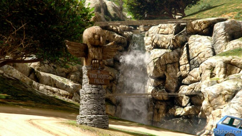 GTA 5 Map Mod: TWO Hoots Waterfalls Simple Wooden Bridge (Menyoo) (Featured)