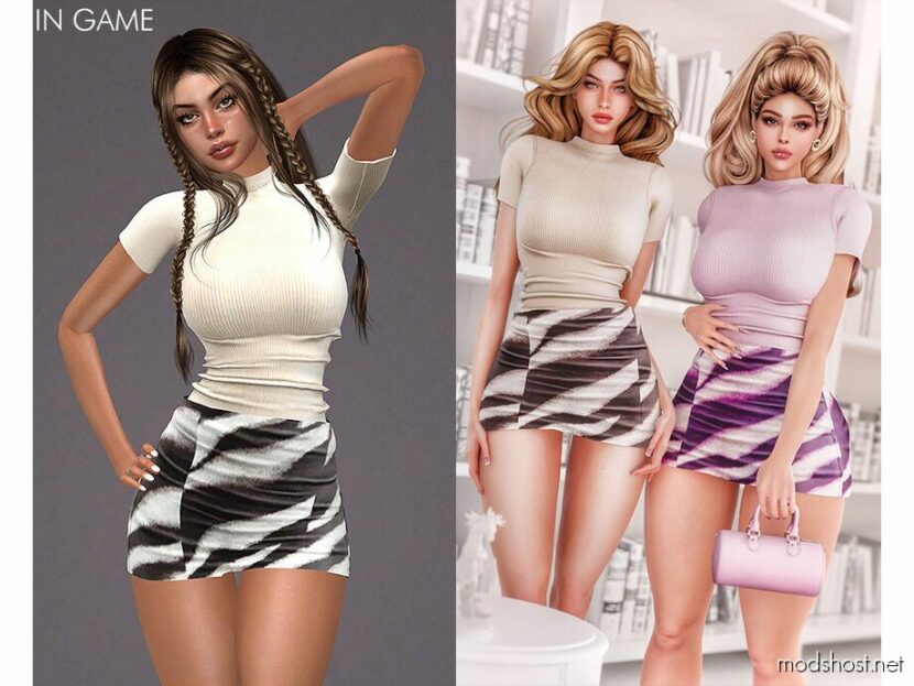 Sims 4 Elder Clothes Mod: Turtleneck T-shirt & Mini Skirt - SET294 (Featured)