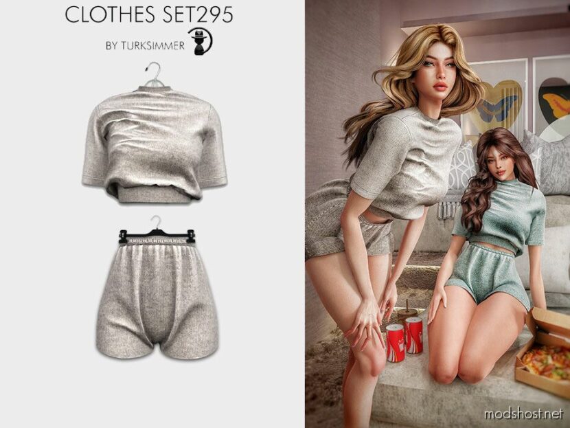 Sims 4 Female Clothes Mod: T-shirt & Shorts – SET295 (Featured)