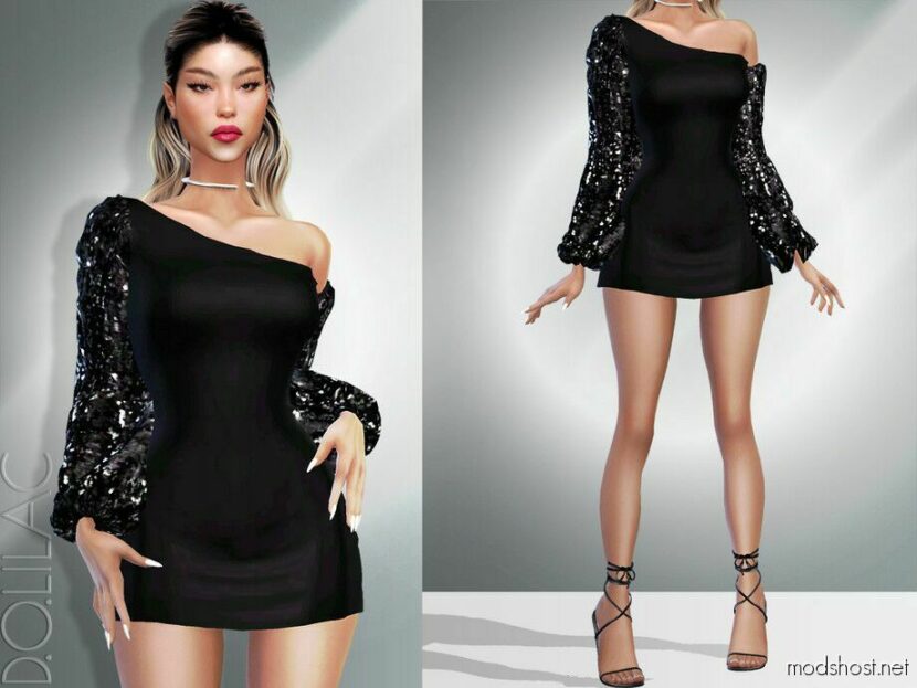 Sims 4 Adult Clothes Mod: ONE Shoulder Sequin Mini Dress DO07 (Featured)