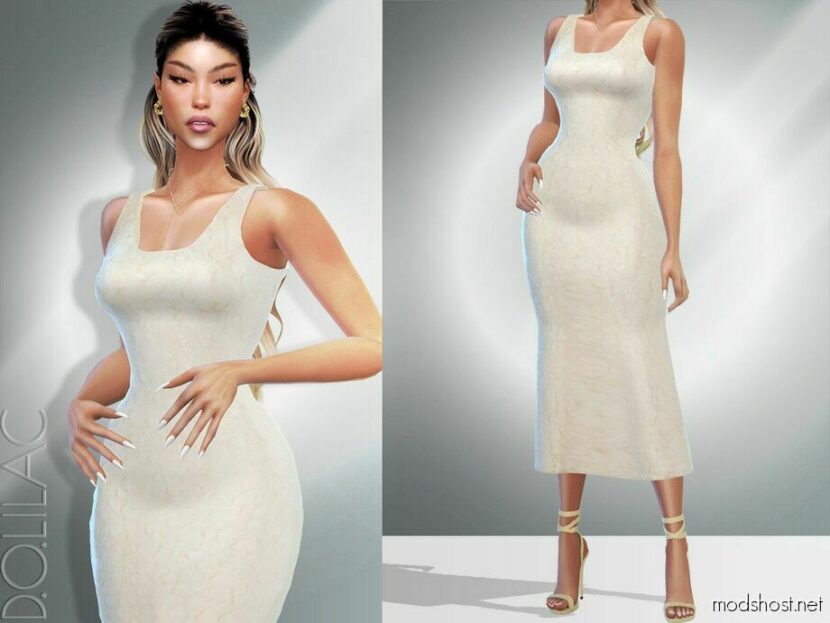 Sims 4 Adult Clothes Mod: Smocked Midi Dress DO016 (Featured)