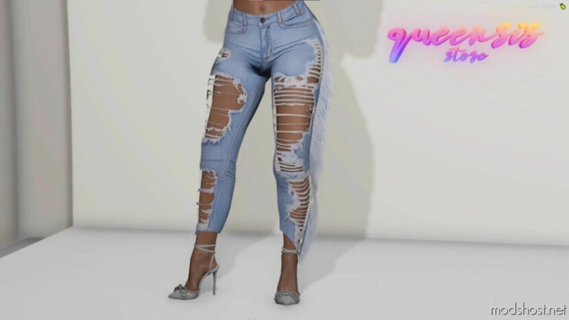 GTA 5 Player Mod: Ripped Fringe Jeans For MP Female Vanilla Body (Featured)