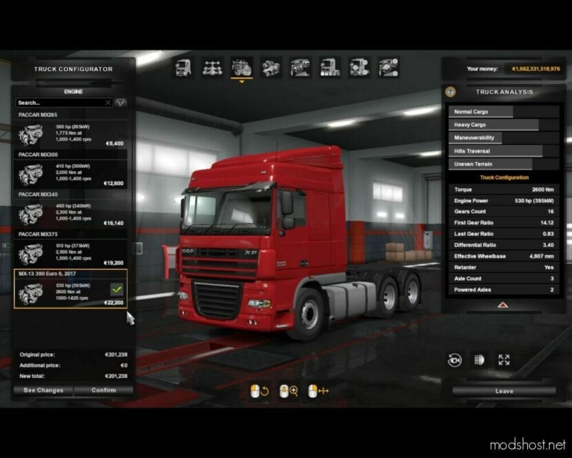 ETS2 DAF Part Mod: XF 105 530HP Engine (Featured)