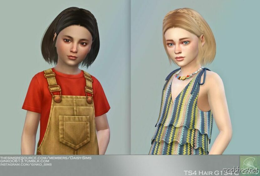 Sims 4 Kid Mod: BOB Hairstyle With Braids For Children – G134C (Featured)