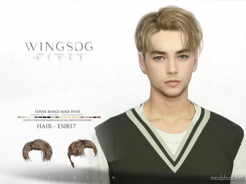 Sims 4 Male Mod: Wings ES0817 Loose Bangs Male Hair (Featured)