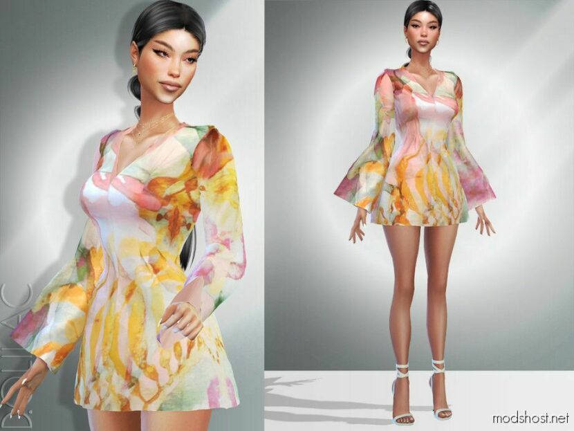 Sims 4 Teen Clothes Mod: Printed Cotton Dress DO05 (Featured)