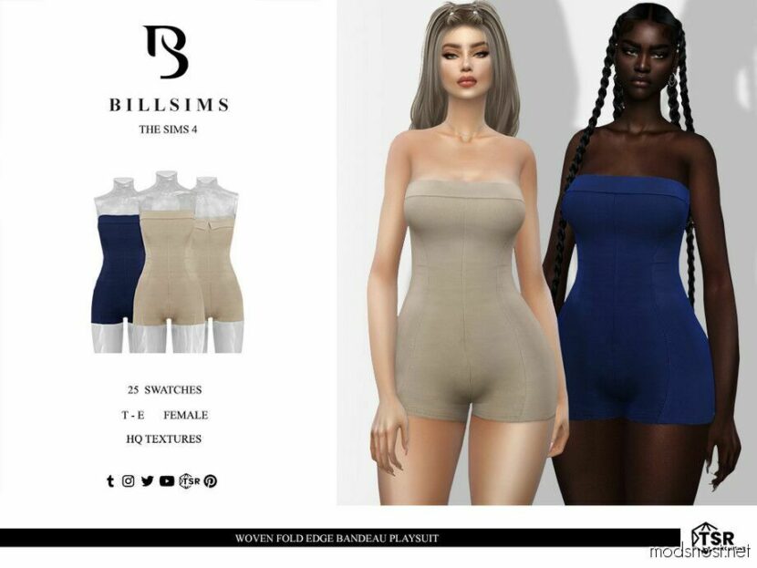 Sims 4 Party Clothes Mod: Woven Fold Edge Bandeau Playsuit (Featured)