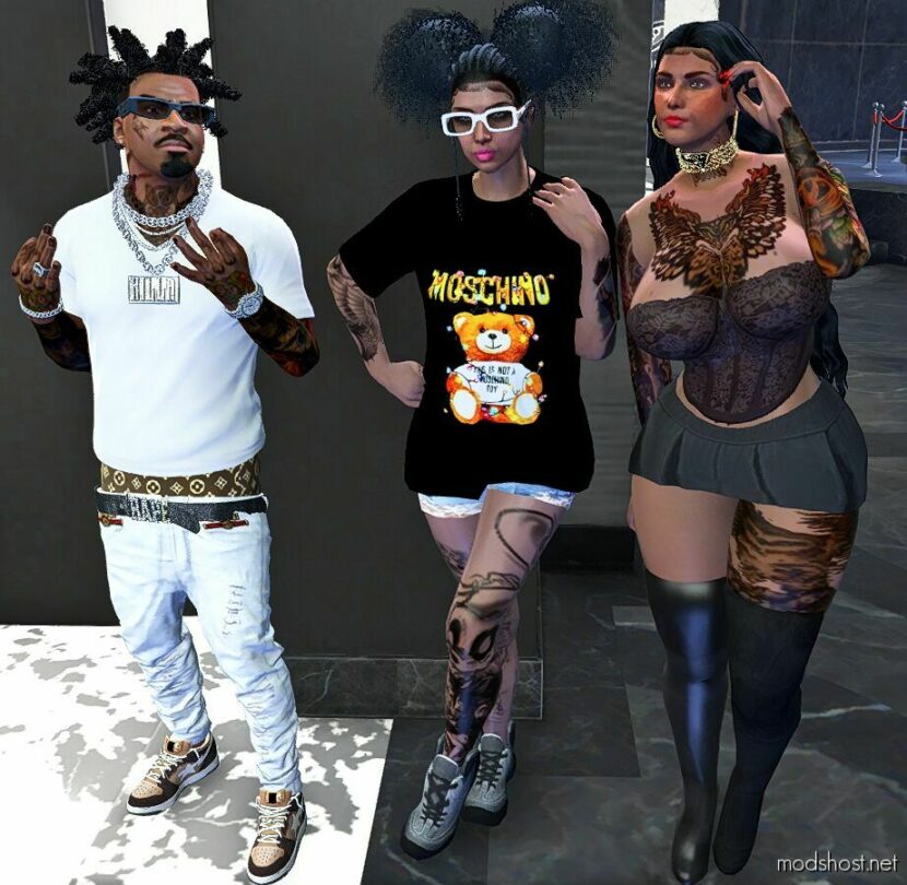 GTA 5 Player Mod: T-Shirts Exclusive Pack Moschino For MP Female (Featured)