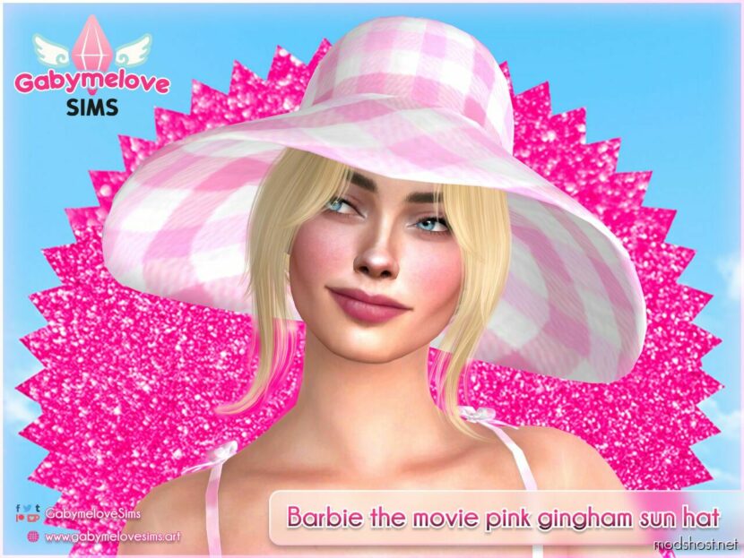 Sims 4 Accessory Mod: Barbie the movie pink gingham sun hat (Featured)