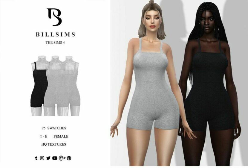 Sims 4 Teen Clothes Mod: Marl Thick RIB Strappy Unitard (Featured)