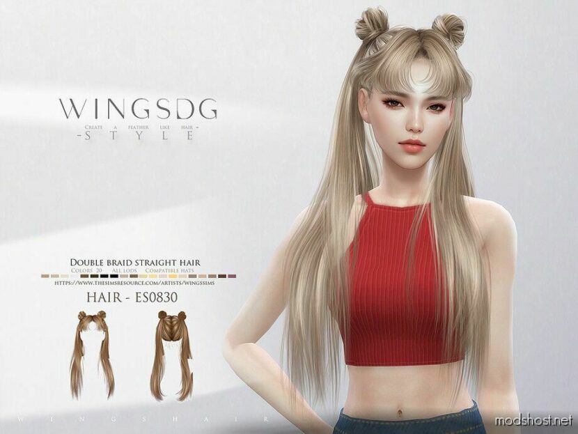 Sims 4 Female Mod: Wings ES0830 Double Braid Straight Hair (Featured)