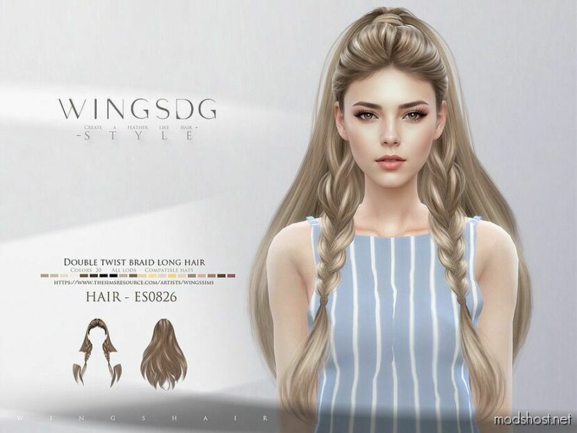 Sims 4 Female Mod: Wings ES0826 Double Twist Braid Long Hair (Featured)