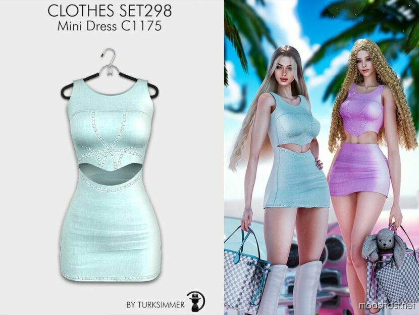 Sims 4 Elder Clothes Mod: Mini Dress, Bodycon Mini Skirt, Hem Tank Top (Recolor) SET298 (Featured)