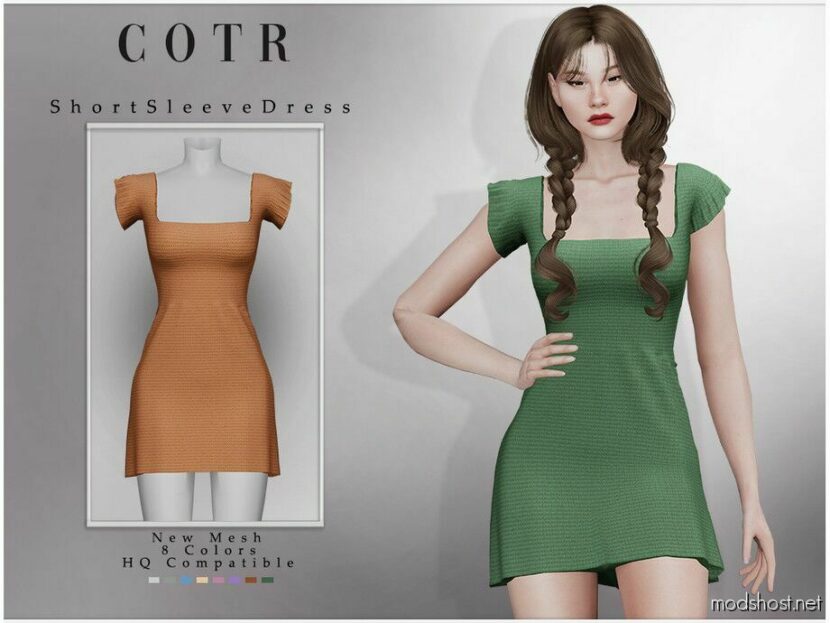 Sims 4 Dress Clothes Mod: Short Sleeve Dress D-268 (Featured)