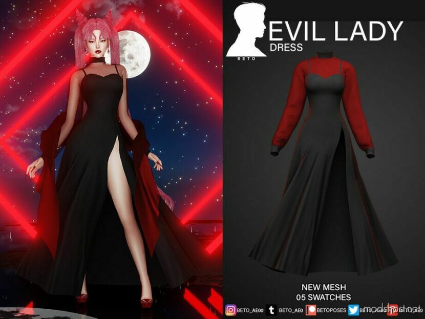 Sims 4 Dress Clothes Mod: Evil Lady (Dress) (Featured)