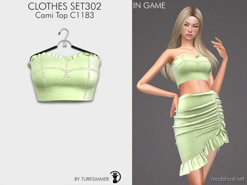 Sims 4 Everyday Clothes Mod: Cami TOP & Drawstring Ruffle HEM Skirt - SET302 (Featured)