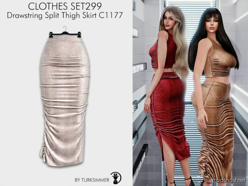 Sims 4 Elder Clothes Mod: Solid Tank Top & Drawstring Split Thigh Skirt SET299 (Featured)